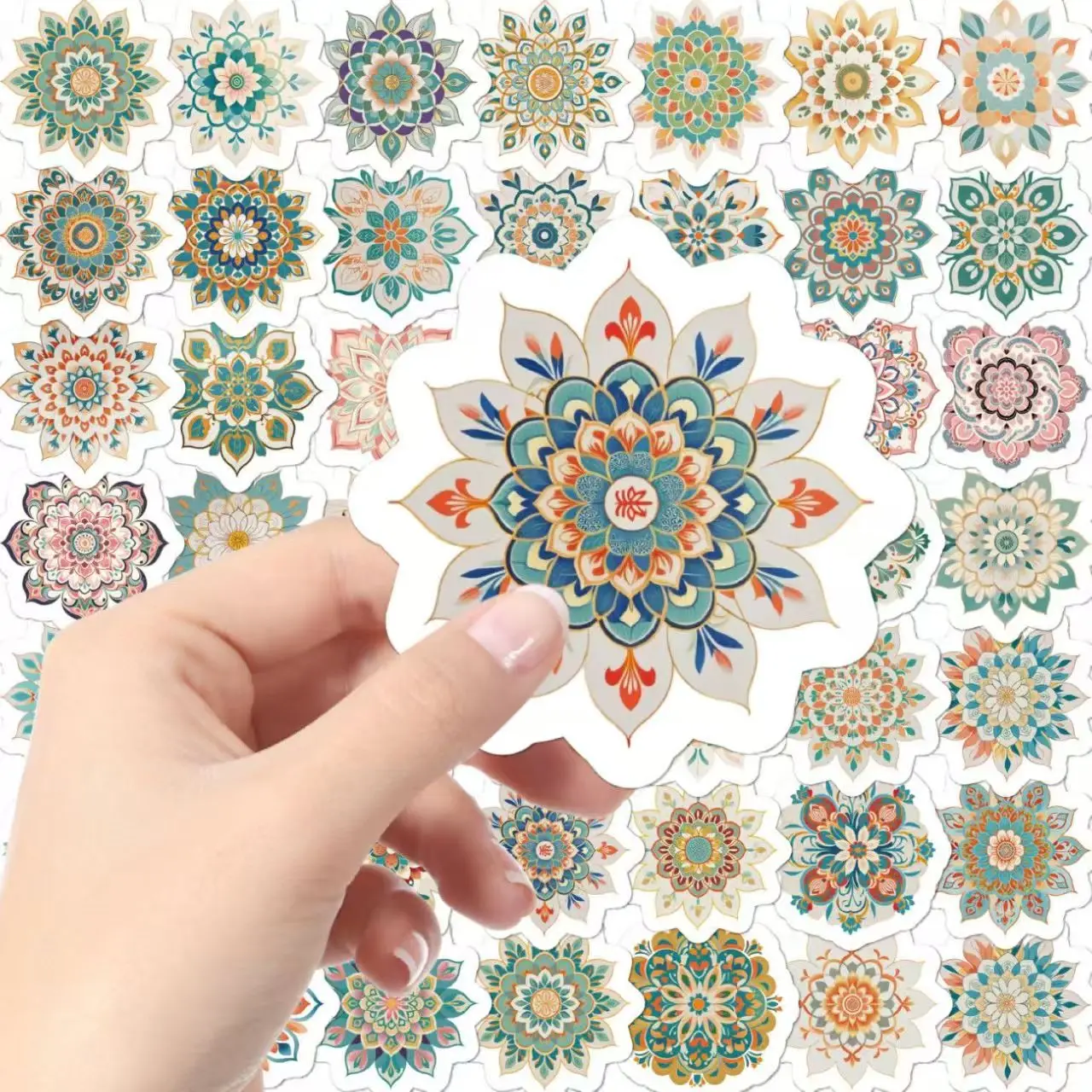 Mandala Floral Stickers Vintage Dunhuang Lotus Pattern Waterproof Decals DIY Laptop Bottle Art Decor Sticker Gift For Teens