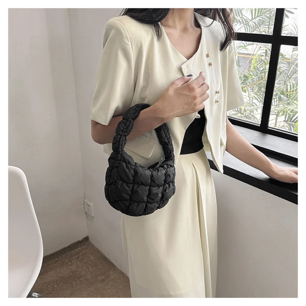 Mini bolsa plissada de nuvem para mulheres, bolsa axilas, sacos crossbody de ombro, bolsa acolchoada Puffer Dumpling, Totes menina