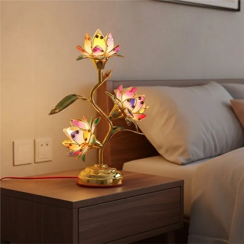 ABUI-Plug In Electric Lotus-Lantern Long-Lasting Led: Energy-Efficient Table Decorative Lamp Vibrant Multi-Color US Plug