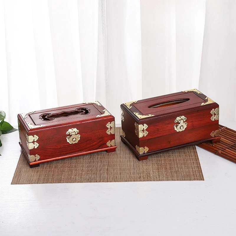 Copper tissue box, simple and creative red wood carving Chinese living room coffee table dining table paper box factory