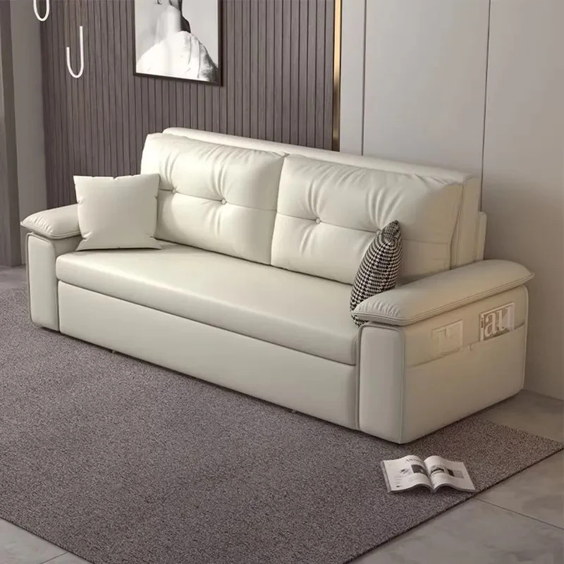 Modern wooden sofa bed frame leather recliner foldable multifunctional furniture with storage