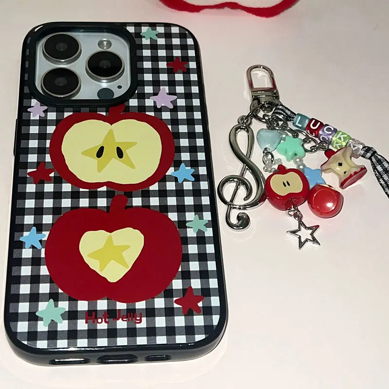 Korean Ins Lucky Red Apple Phone Case For iPhone 16 Pro Max 15 14 13 12 11 Pro Mini 7 8 Plus Luxury Niche Star Y2K Phone Cases