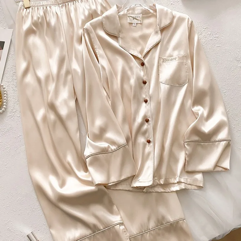New Women's Silk Pajamas Set Long Sleeved Lightweight Loungewear for Spring Summer Thin Mulberry Silk Perfect for Winter