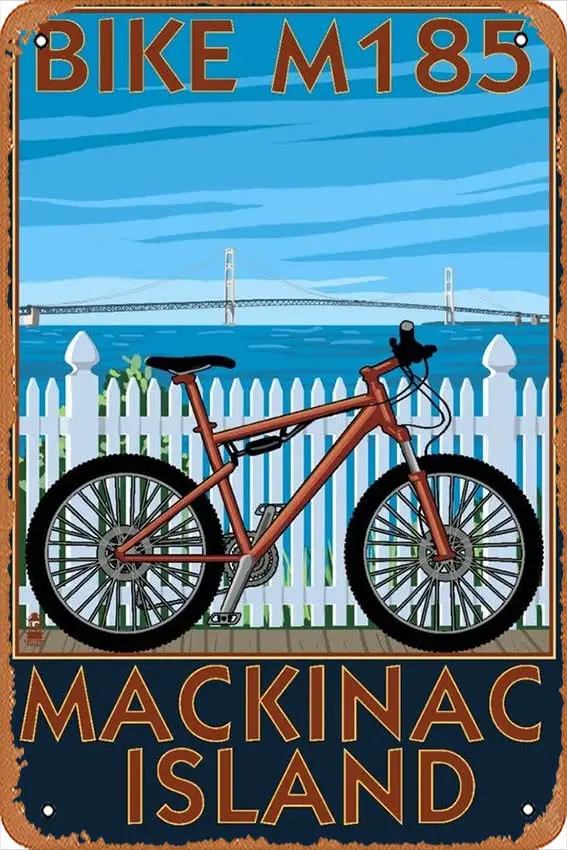 Tin Sign Vintage Mackinac Island,Michigan,Mountain Bike Scene Bar Club Family Bathroom Toilet Cafe Funny Wall Decoration Gift Me
