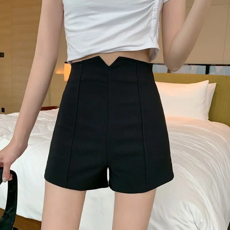 

High Waist Elastic A-Line Shorts Women's Summer Outerwear Safety Pants Black Base Layer Hot Pants Missing Underwear Style
