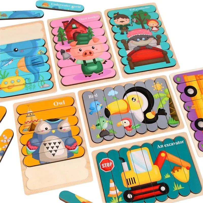 

Kids Wooden Puzzle Cartoon Animal 3D Puzzle Jigsaw Toy Baby Montessori Educational Toy Intelligence Game for Children 3d Puzzle