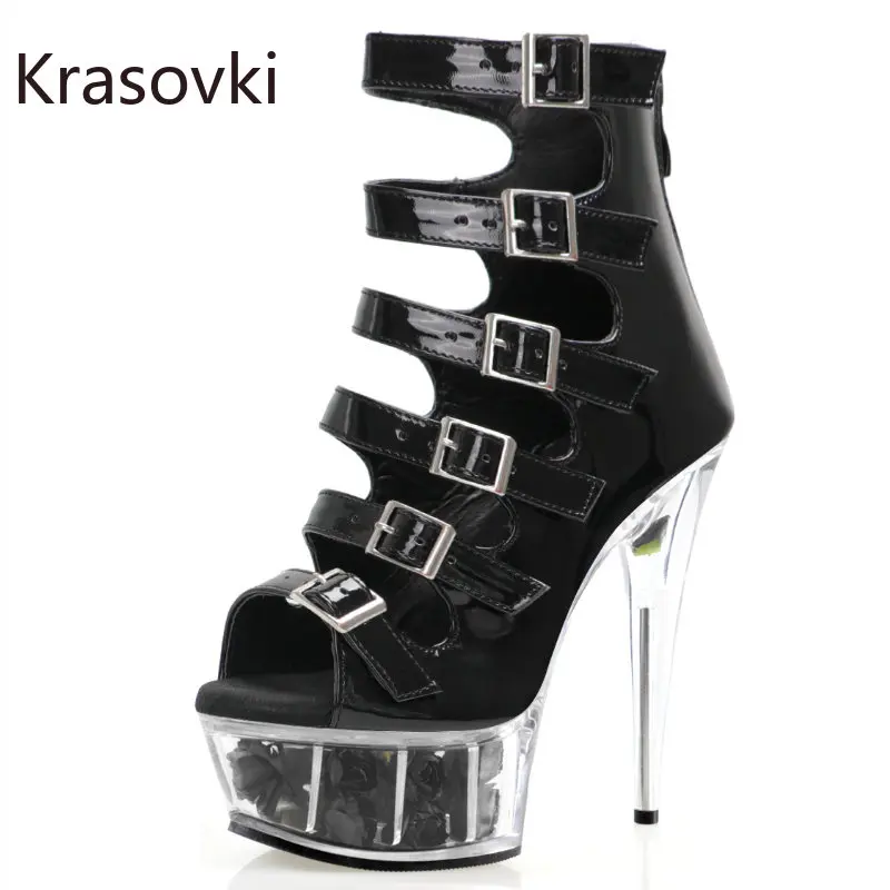 Krasovki 15cm 17cm 20cm PU Synthetic Women Fashion Ankle Boots Fashion Sexy Shoes Platform Nightclub Designer Plus Size Summer