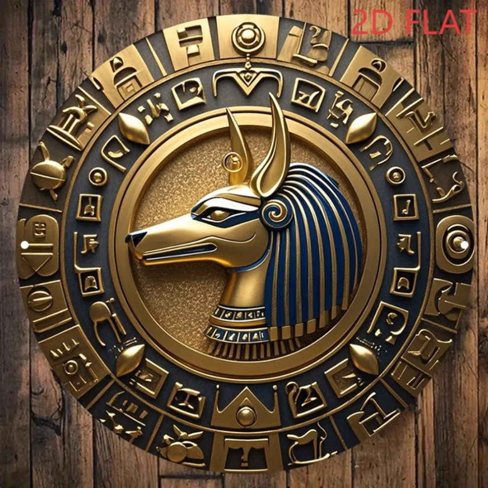 ديكور حائط على شكل عين حورس المصرية - لوحة ألومنيوم فرونية ذهبية وزرقاء مقاس 8 × 8 بوصة رمز معدني ديكور متحف بار المنزل فريد من نوعه G