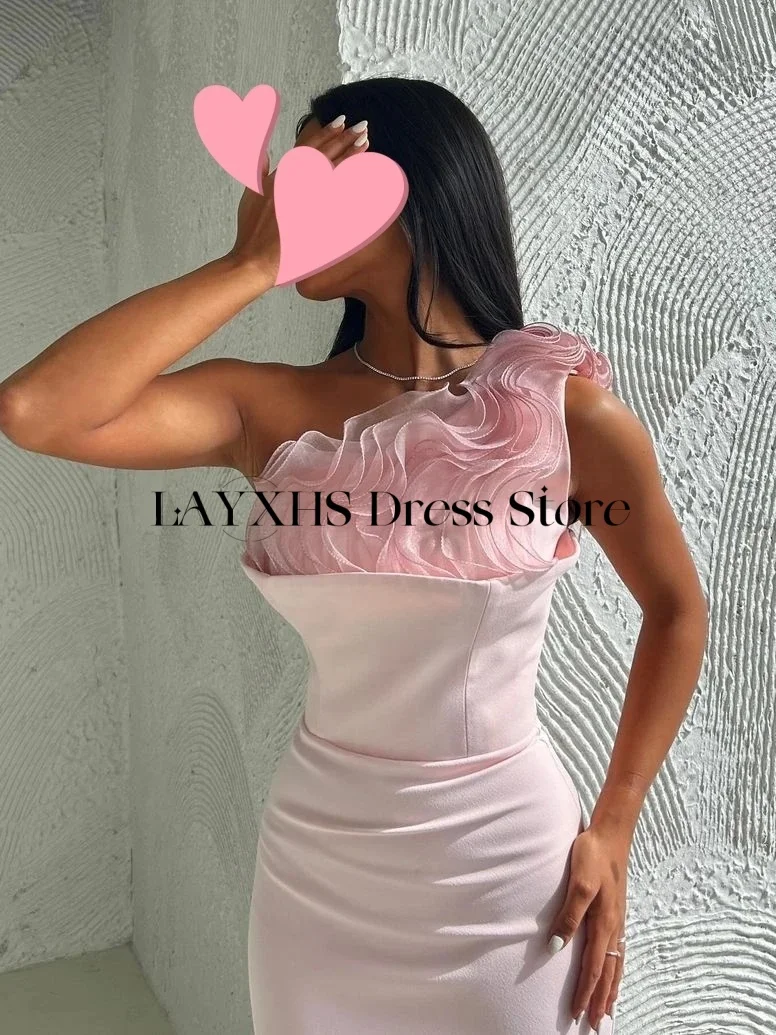 LAYXHS Mode Roze Zeemeermin Avondjurken One-Shoulder Gelaagde Ruche Mouwloze Galajurk Aangepaste فسات Ajo