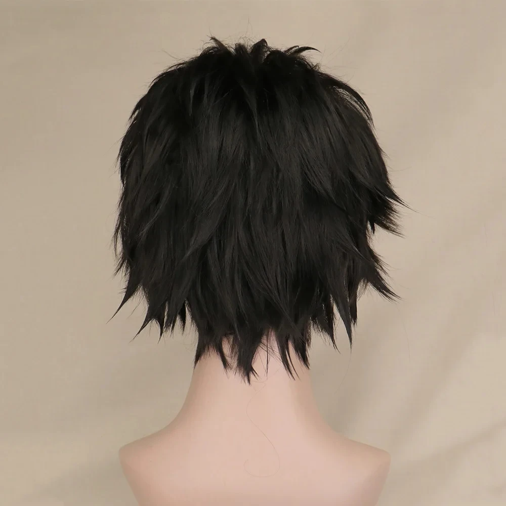 QQXCAIW Nature Short Cosplay Wig Men Male Black High 100% Temperature Fiber Synthetic Hair Wigs