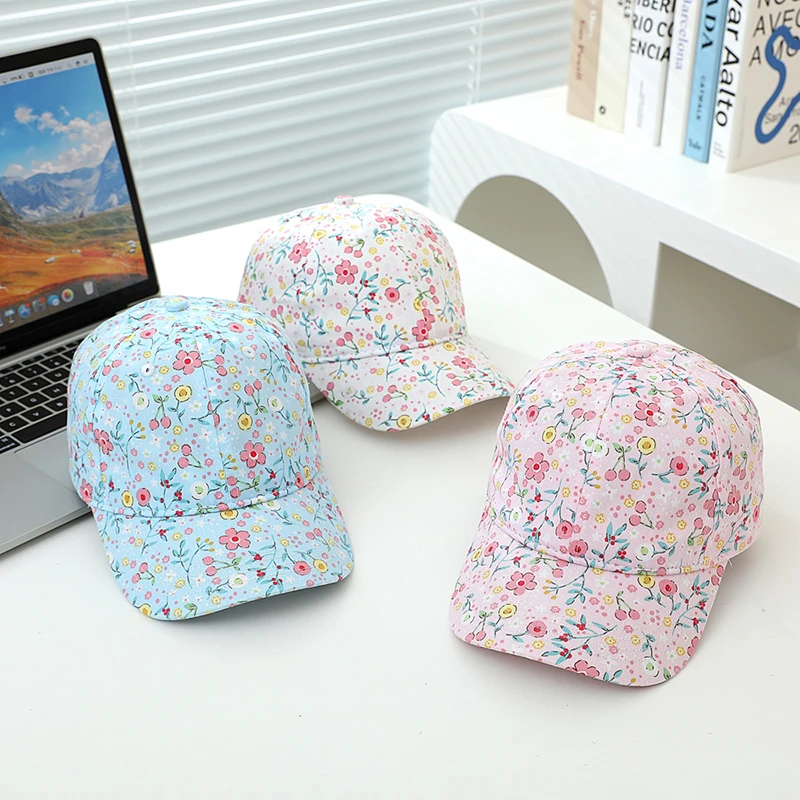 2024 Summer Baby Girls Baseball School Cartoon Flowers Children Outdoor Kids Caps for 2-8Years Adjustable Sports Hats Cotton