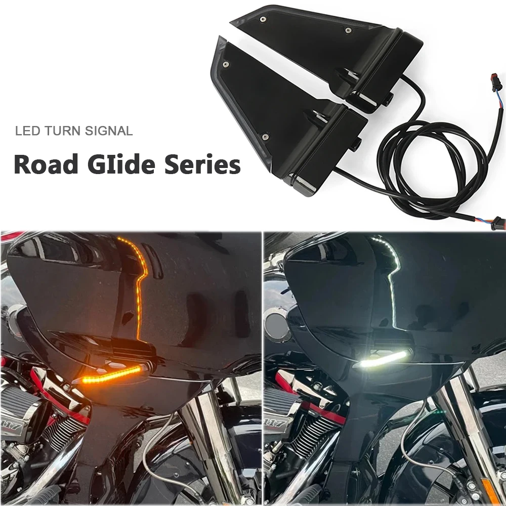 

Motorcycle LED Side Turn Signal Lights Running Lights Fit For Harley Road Glide Custom FLTRX Ultra FLTRU Limited FLTRK 2015-2023