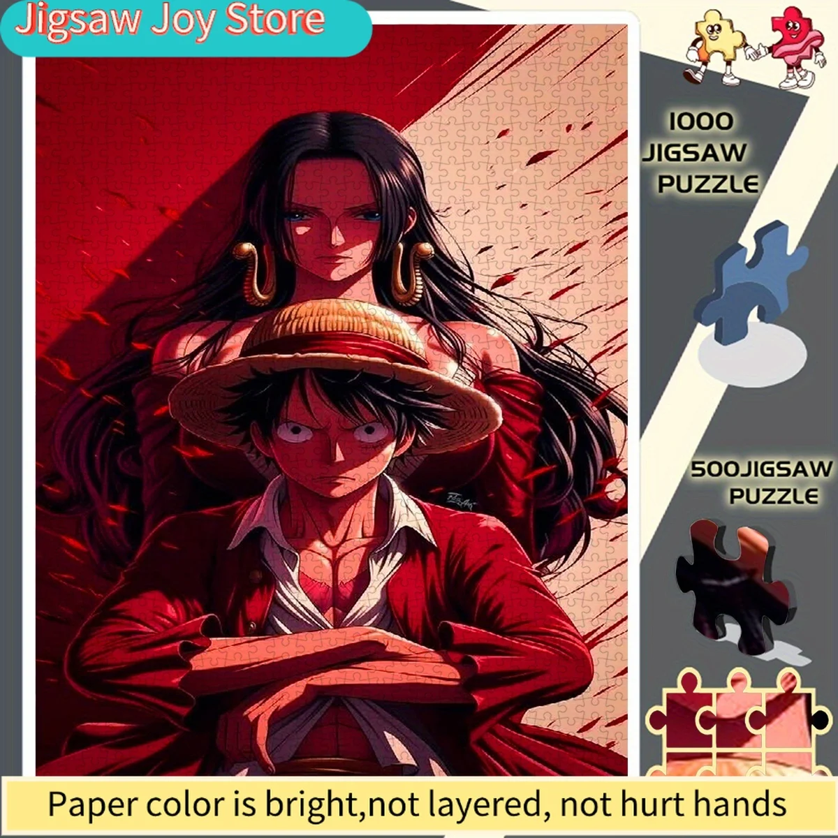 

1 шт. Пазл-головоломка с Луффи и Боа Хэнкок в красных платьях, без рамки, идеальный выбор для любителей - развивающая головоломка - В наличии