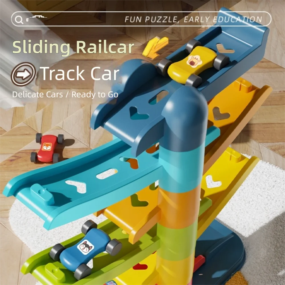 Track Building Racing Track Car Educational Gravity Powered DIY Rail Car Set Puzzle Design Multi-layer Parking Gravity Rail Car