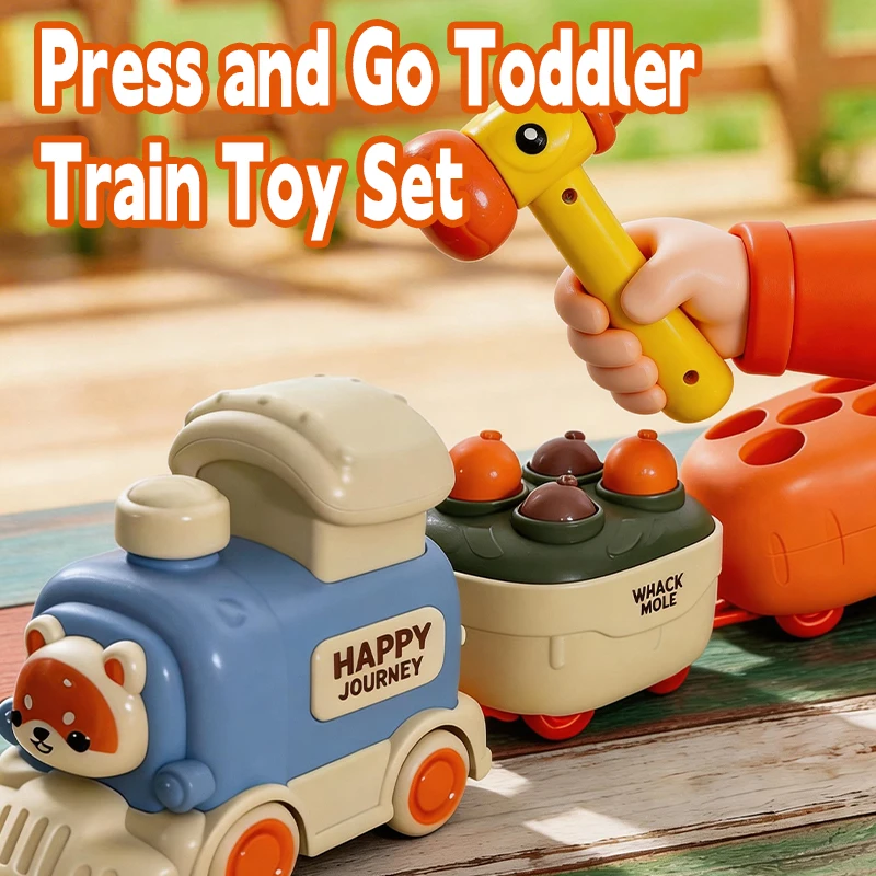

Набор игрушек-поездов «Нажми и езжай» для малышей, развивающая сенсорная игрушка для развития мелкой моторики с игрой «Ударь молотком», сопоставлением моркови