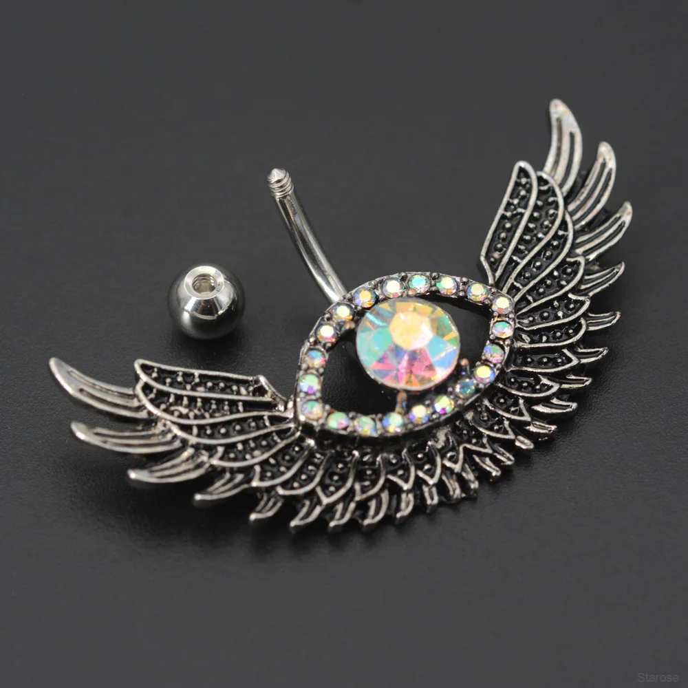 Starbeauty Blue CZ Eye Belly Button Rings Eagle Wing Navel Piercing Stainless Steel Belly Piercing Ombligo Body Jewelry 14G