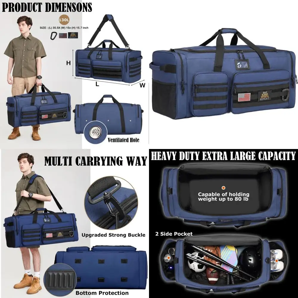 

Large Heavy-Duty Travel Bag for Men, Ideal for Sports and Team Training Equipment in Blue