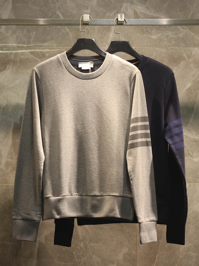 

High-End Spring Autumn Pure Cotton round Ne Hoodie ex Jaet ey Bar Color Woven Men's Sweatirt Trendy Casual Wear