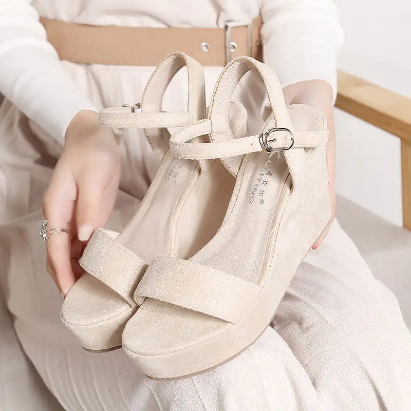 31-44 2023 New Wedge Sandals Women\'s Summer Shoes Buckle Ankle Strap Platform Open Toe Shoes For Women