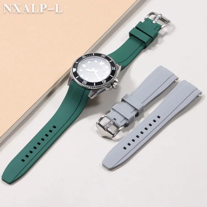 Мягкий силиконовый ремешок для Seiko for Citize с изогнутым концом, ремешок для часов Omega for Swatch for Rolex, мужской и женский спортивный браслет 20 мм 22 мм