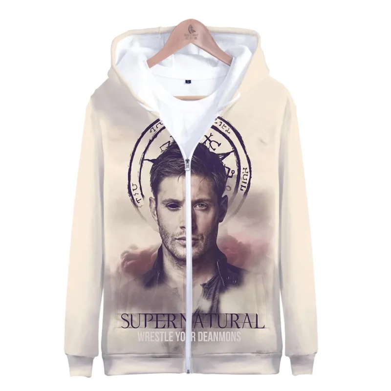 SPN supranatural 3D print zip up wanita/Pria hoodie sweatshirt streetwear hip hop lengan panjang hooded ritsleting jaket pria tracksuit