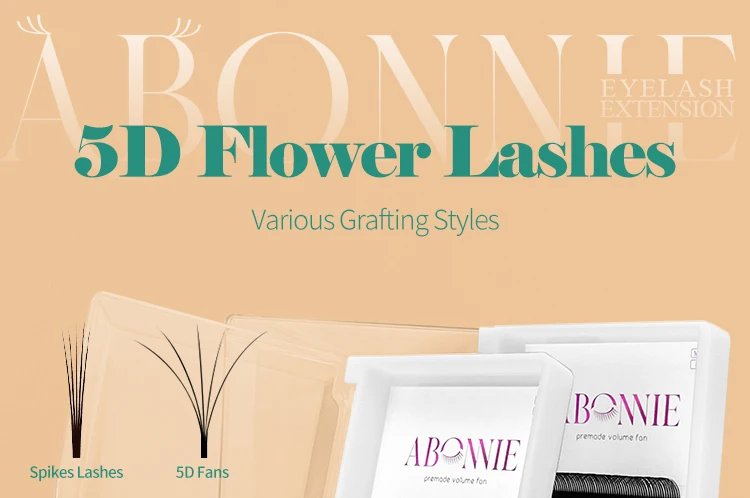 ABONNIE Schwarz-Braun 5D Geschlossene Fächer-Wimpernverlängerungen mit Spikes, Einfache Einzelwimpern-Extensions – Detail 1