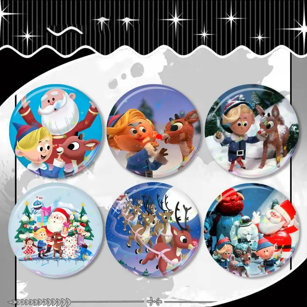 Rudolph the Red-Nosed Reindeer  Laser Badge Applicable For Backpack Clothes Hats Decor Creative Accessories