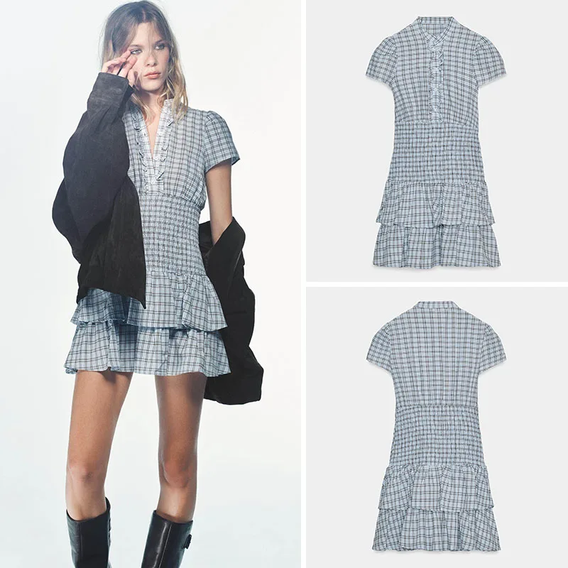 

Весенняя новинка: женское модное платье с простым клетчатым узором и многослойным декором, дизайн Sli Mat, для возраста 8-25 лет.