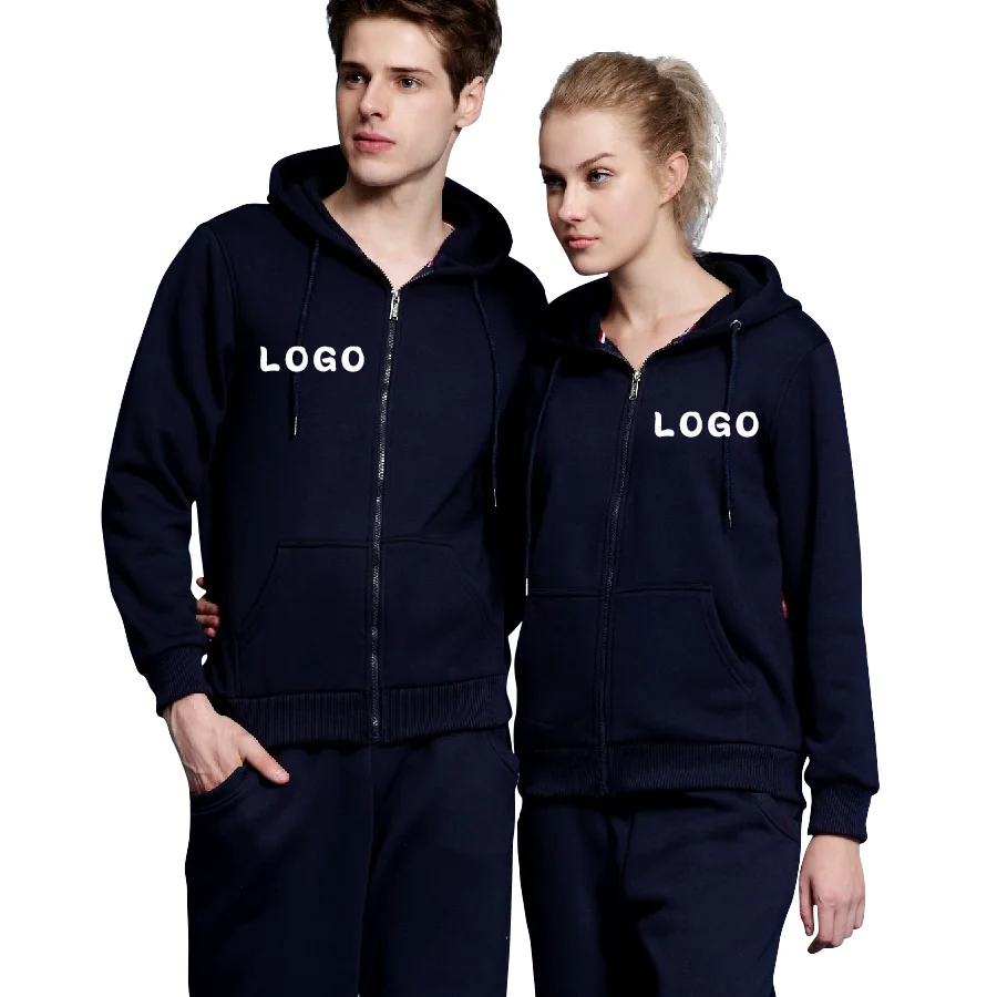 Hoodie Pria Baru dengan Resleting Unisex Tebal Berlapis Bulu Hangat Sweatshirt Gaya Harajuku Kasual Pullover Cetak Logo Kustom Pakaian