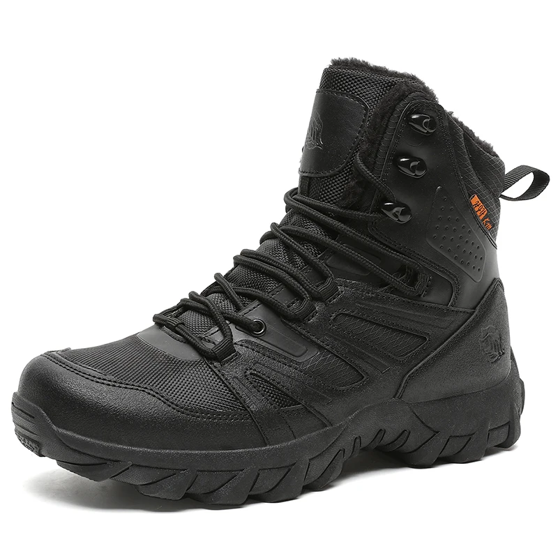 

Fashion Black Men's Outdoor Boots Winter Fur Hiking Boots Men Non-slip Mountain Snow Boots Men Trekking Shoes botas de hombre