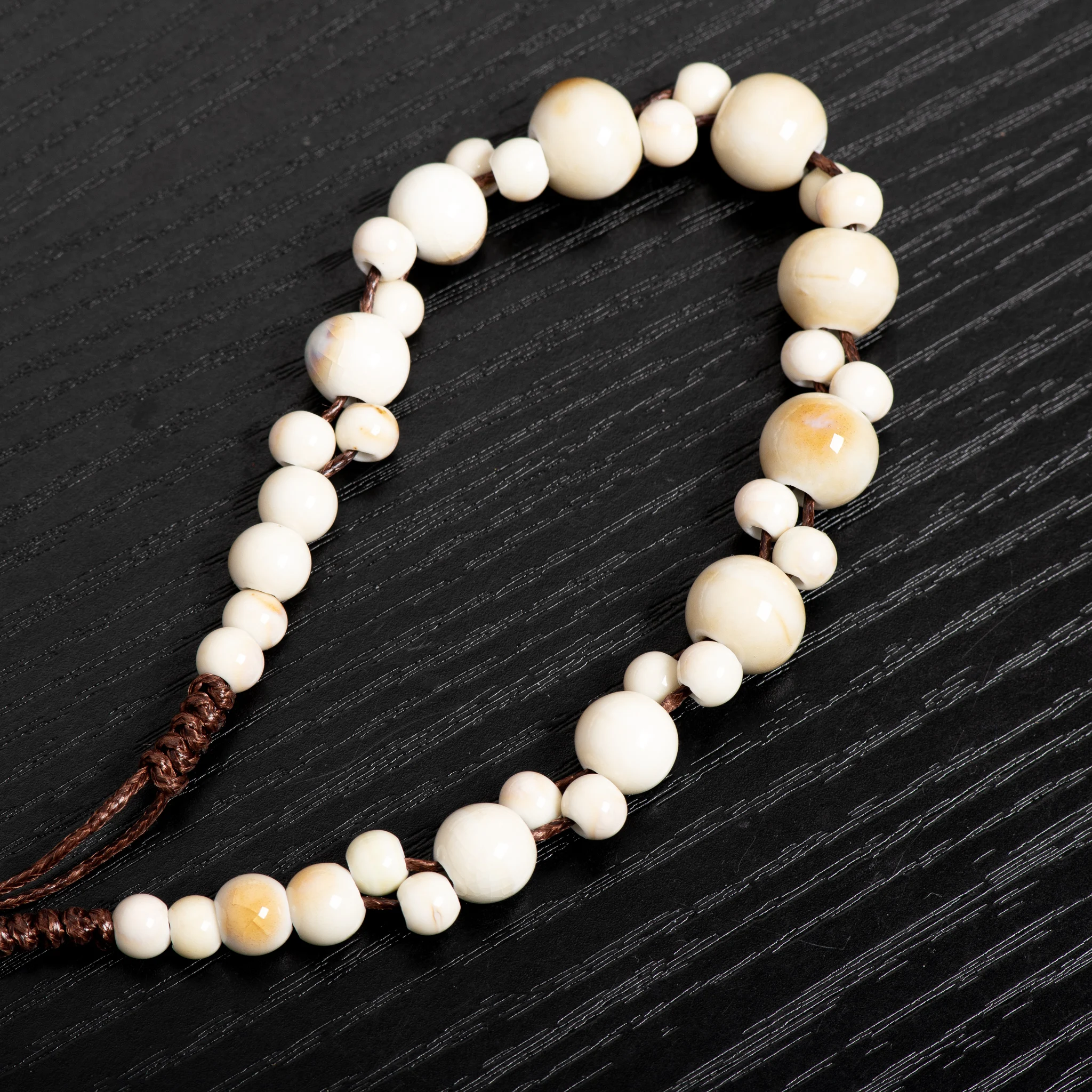 Amber Handmade Ceramic Necklace Boho White Pendant Vintage Jewelry Simple Adjustable Accessory 1110