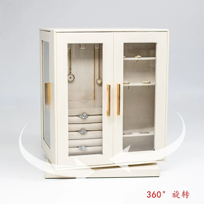 CLL360 Rotary Jewelry Box Large Capacity Jewelry PU Multi-layer Drawer Necklace Earrings Ring Storage Box