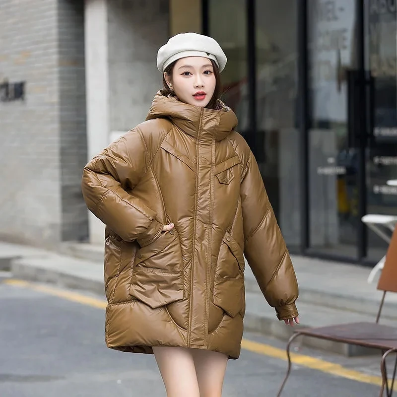 

Fashion Down Cotton-padded Jacket Women Winter New Medium To Long Outerwear Casual Hoodie Loose Thicken Keep Warm Parkas Coat