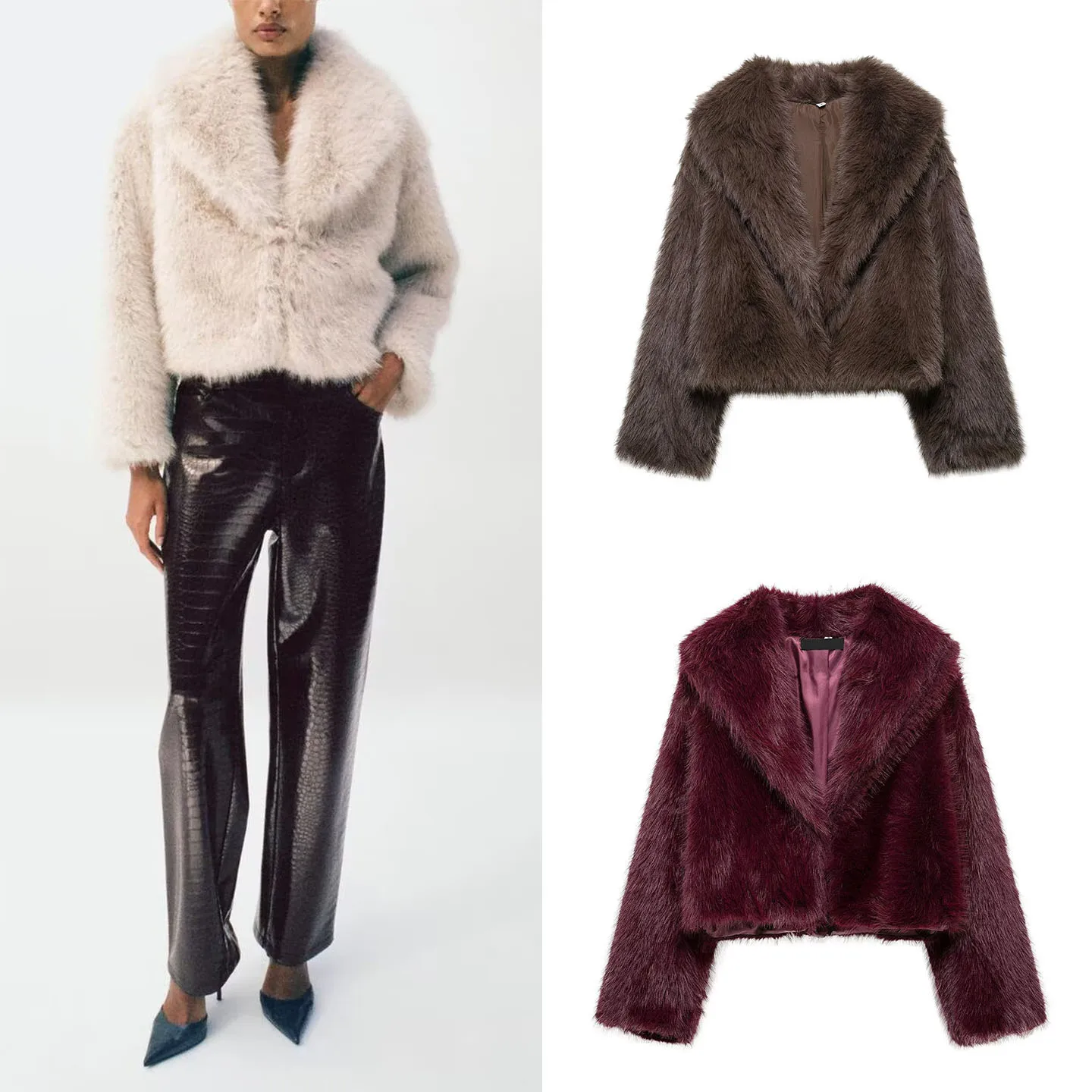 

Z Women's Retro Collar Long Sve Faux Fur Effect ort Jaet Stand Fit Other Material Ladies' Outerwear for Autumn