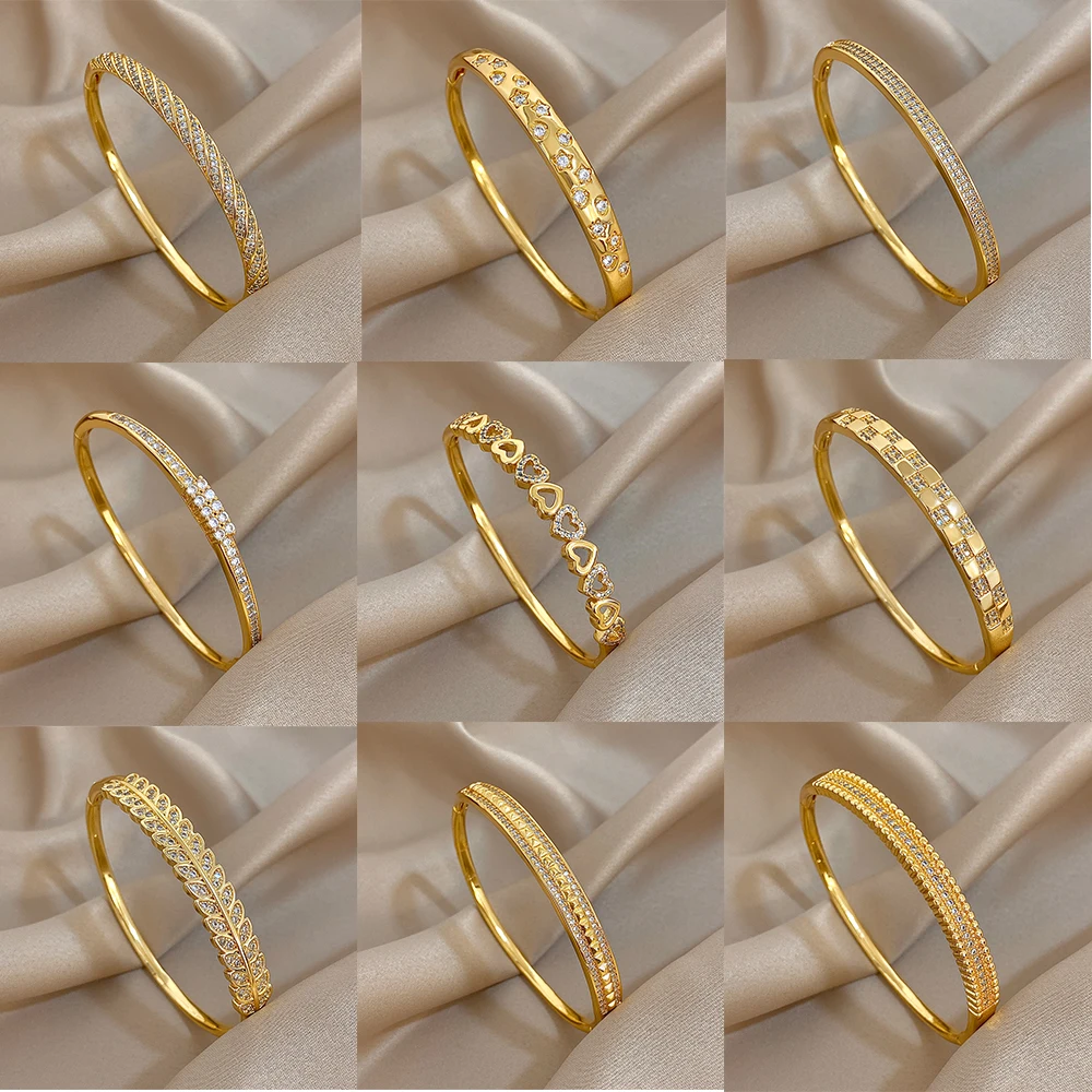 Bracelet de luxe multicouche en Zircon incrusté pour femmes, élégant, plaqué or, en cuivre, empilé, bijoux à la mode