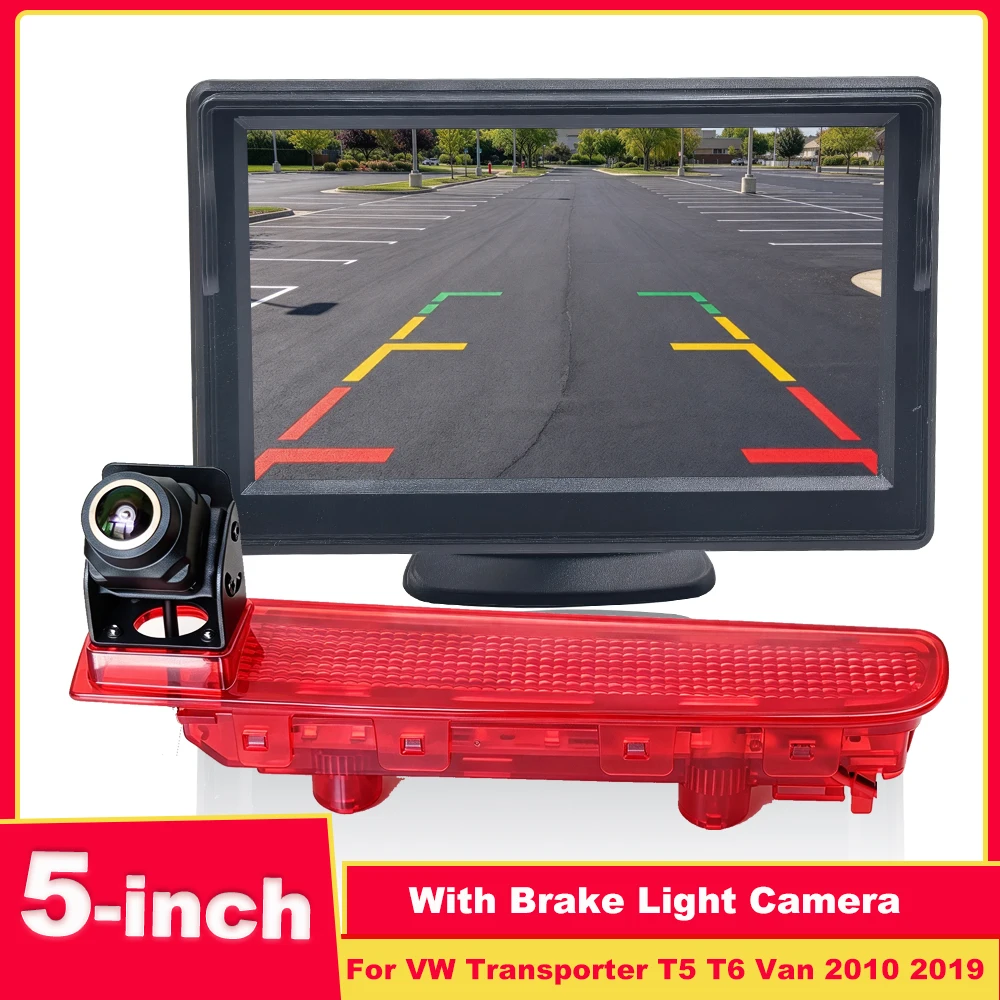 5 Inch HD TFT LCD Rear View Monitor with Suction Cup and Bracket，With Brake Light Camera For VW Transporter T5 T6 Van 2010 2019