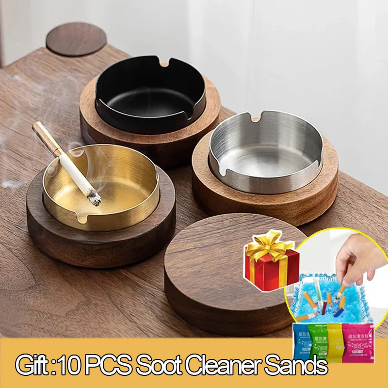 

Hot Sale Nature Wood Handmade Ash Tray for Smoker Simply Detachable Metal Ashtray With Smoke Soot Cleaner Sand Smoke tools