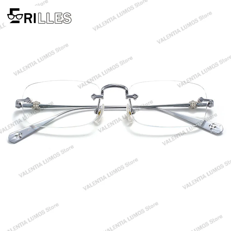 Occhiali da vista senza montatura da donna in titanio, montatura per occhiali che blocca la luce blu, anti-fatica leggera per ufficio/lettura