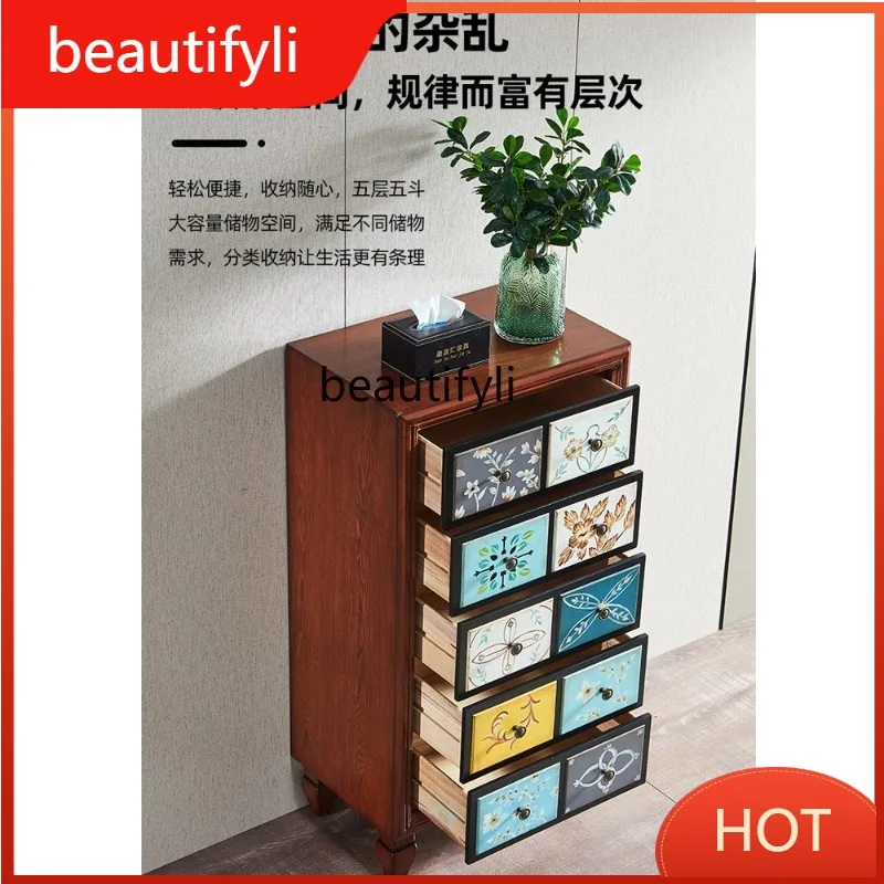 

A139 American chest of drawers solid wood drawers retro painted bedroom storage cabinet TV side cabinet