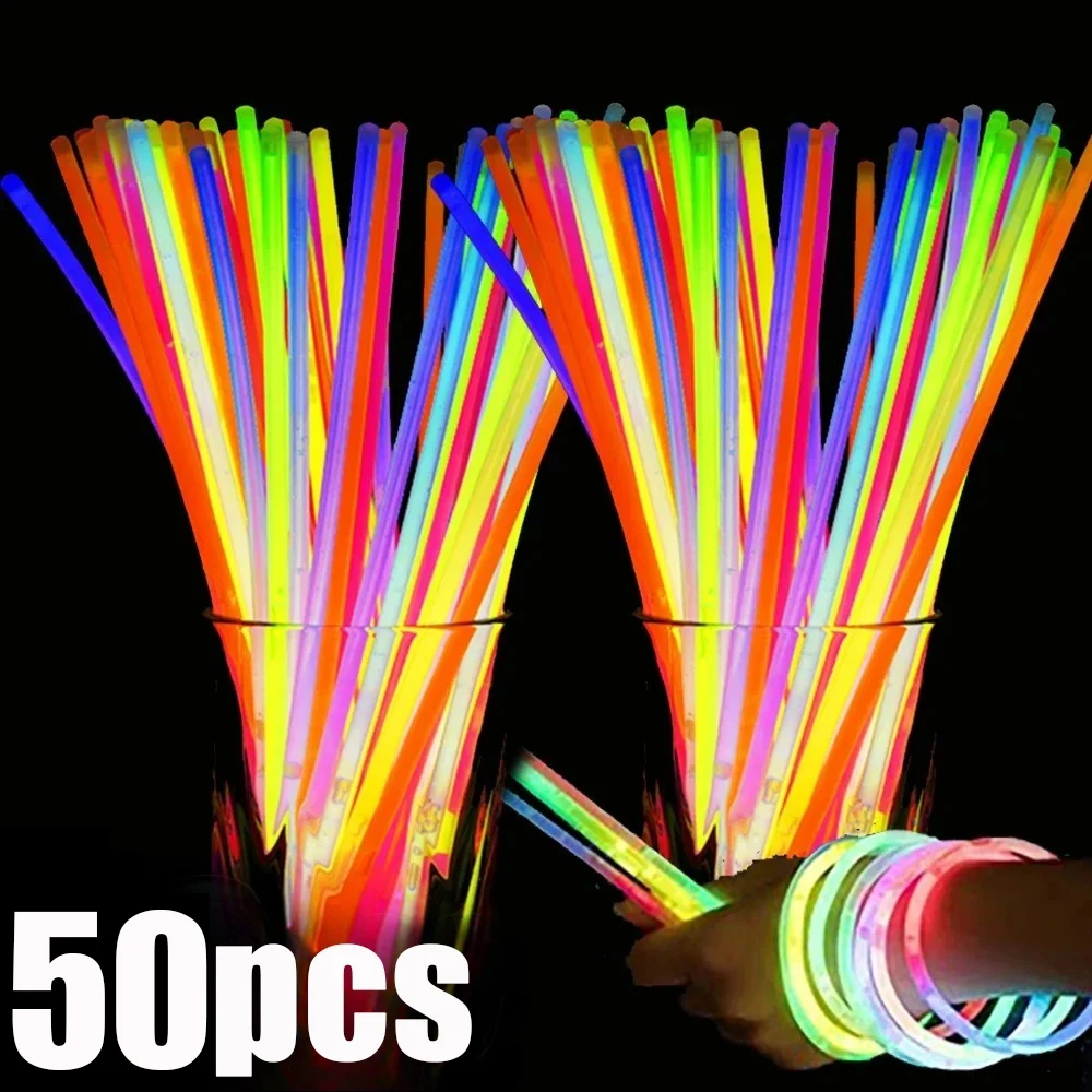 50/1PCS Fluorescent Sticks Bendable Light Glow Sticks Bracelets Necklaces Neon Wedding Decor Multi Colors Party Supplies Props