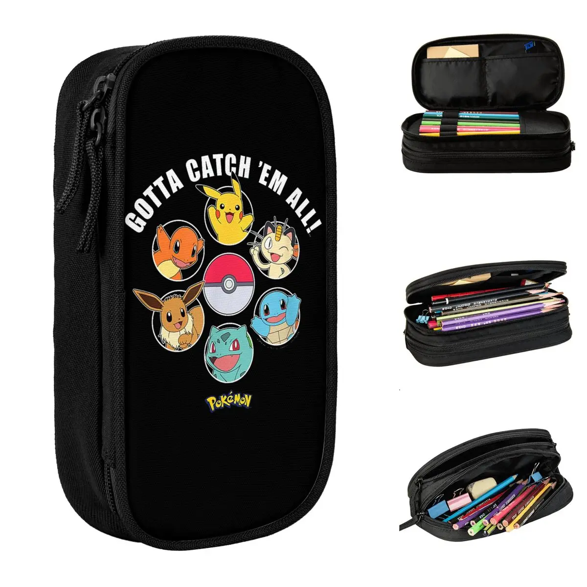 Pokemon Gotta Catch Em All Group Pencil Cases Pencilcases Pen Box Girl Boy Large Storage Bags Students School Gift Stationery