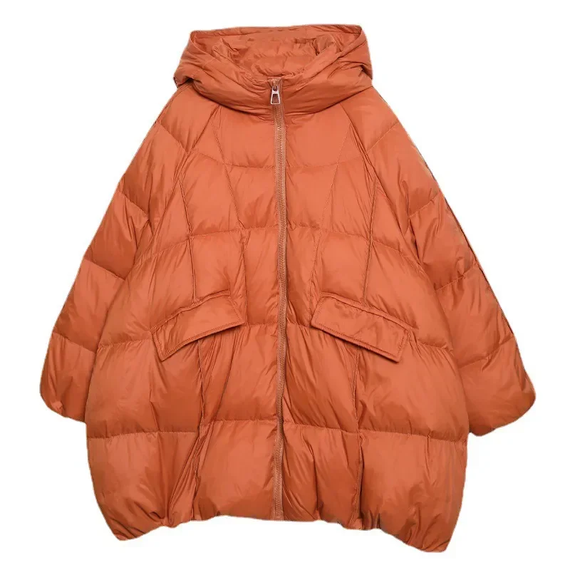 Lagabogy 2023 New Winter Women White Duck Down Jacket Hooded Warm Oversize Puffer Coat Female Casual Loose Parkas Pocket Outwear