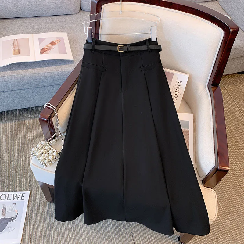 150Kg Plus Size Women's Hip 164 Autumn High Waist A-Line Suit Pleated Skirt Black 5XL 6XL 7XL 8XL 9XL