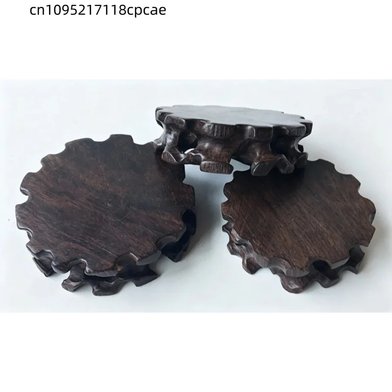 Runder Massivholz-Sockel aus Ebenholz & Rotholz als Ausstellungsständer für Vasen, Bonsai, Kristallkugeln, Skulpturen, Teesets & Heimdekoration – Detail 4