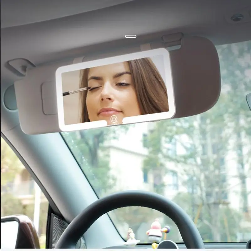 

1Pcs Women Rechargeable Fill Light Thin Vanity Mirror Car Interior Mirrors Sun Visor Plate LED HD Makeup Mirror For Girls