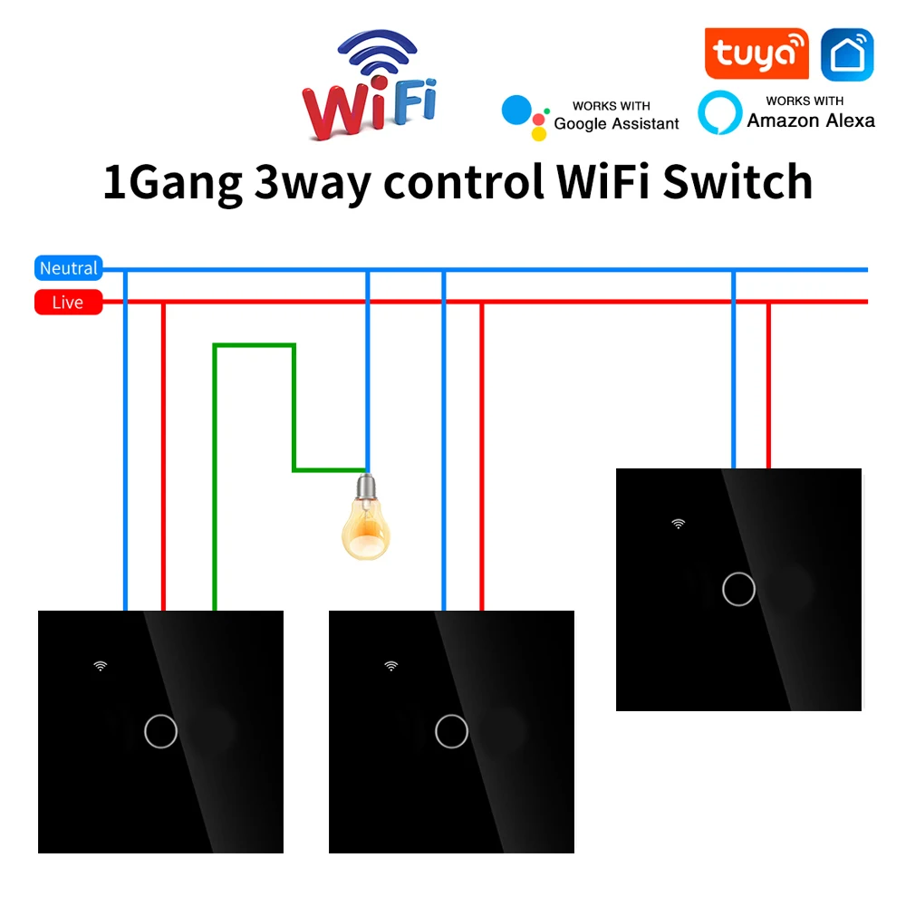 EU Standard 1gang 2way 3way Wifi Touch Switches Light Switch For Stairs Bedroom Tuya Smart Life Alexa App Control Blue Backlight