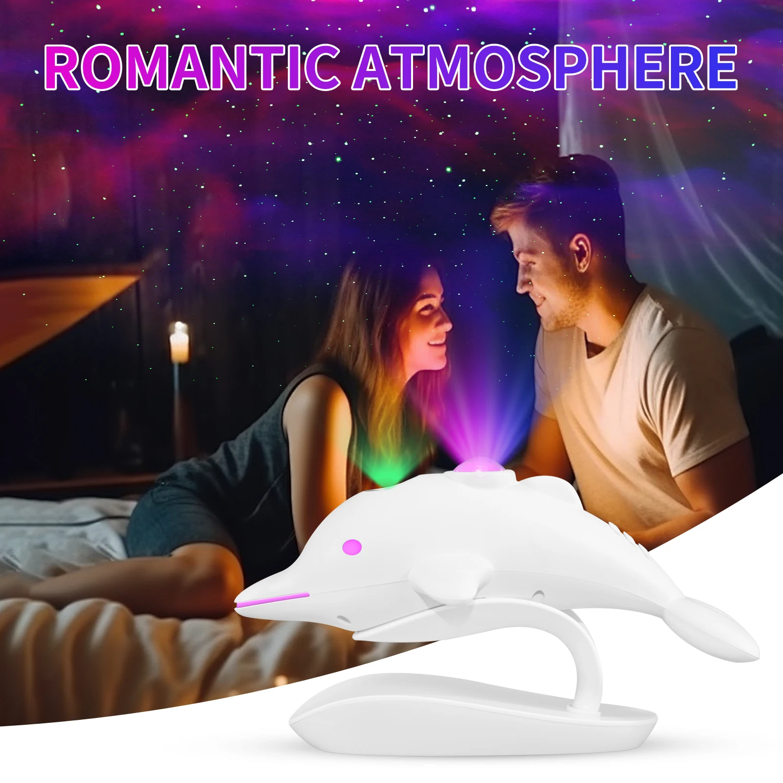 Dolphin Starry Sky Projection Lamp Starry Sky Projection Atmosphere Lamp Bedroom Night Light for Bar Gaming Room Decorative Lamp