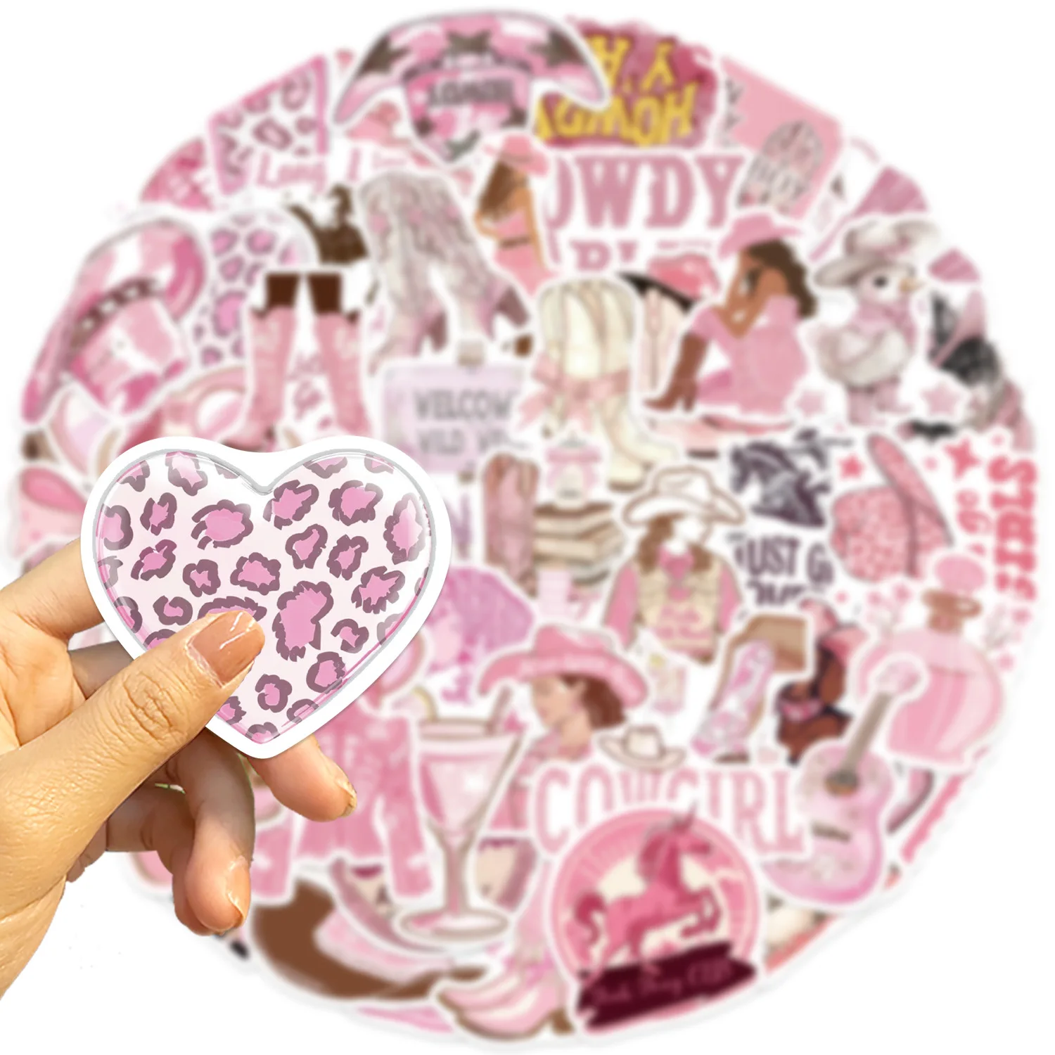 50 Stück Rosa Denim-Mädchen Graffiti-Aufkleber Dekoration für Gepäck, Handy, Gitarre, Kühlschrank, Skateboard, Wasserfeste Sticker, Klassisches Kinderspielzeug