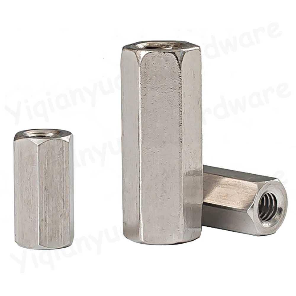Yiqianyuan GB56 1/4 5/16 3/8 UNC UNF Stainless Steel Extend Long Lengthen Hexagon Coupling Nuts Connector Joint Sleeve Nuts