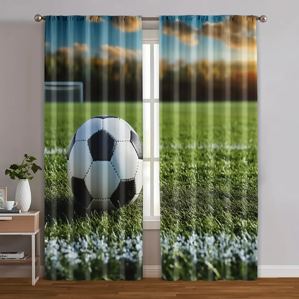 2pcs, Curtain Popular 2D print Football field turf Versatile Polyester (without rod) Art Deco Festive Ldeal for Bedroom, Office,